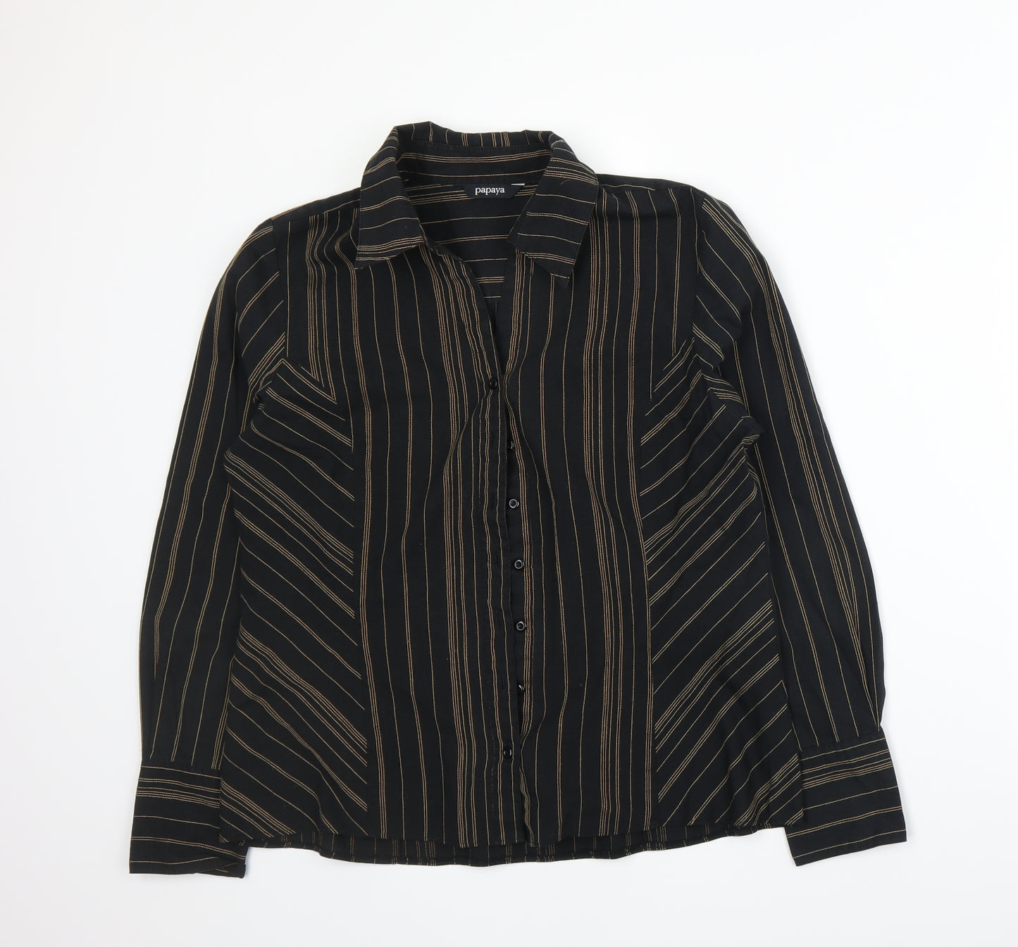 Papaya Womens Black Striped  Basic Blouse Size 14