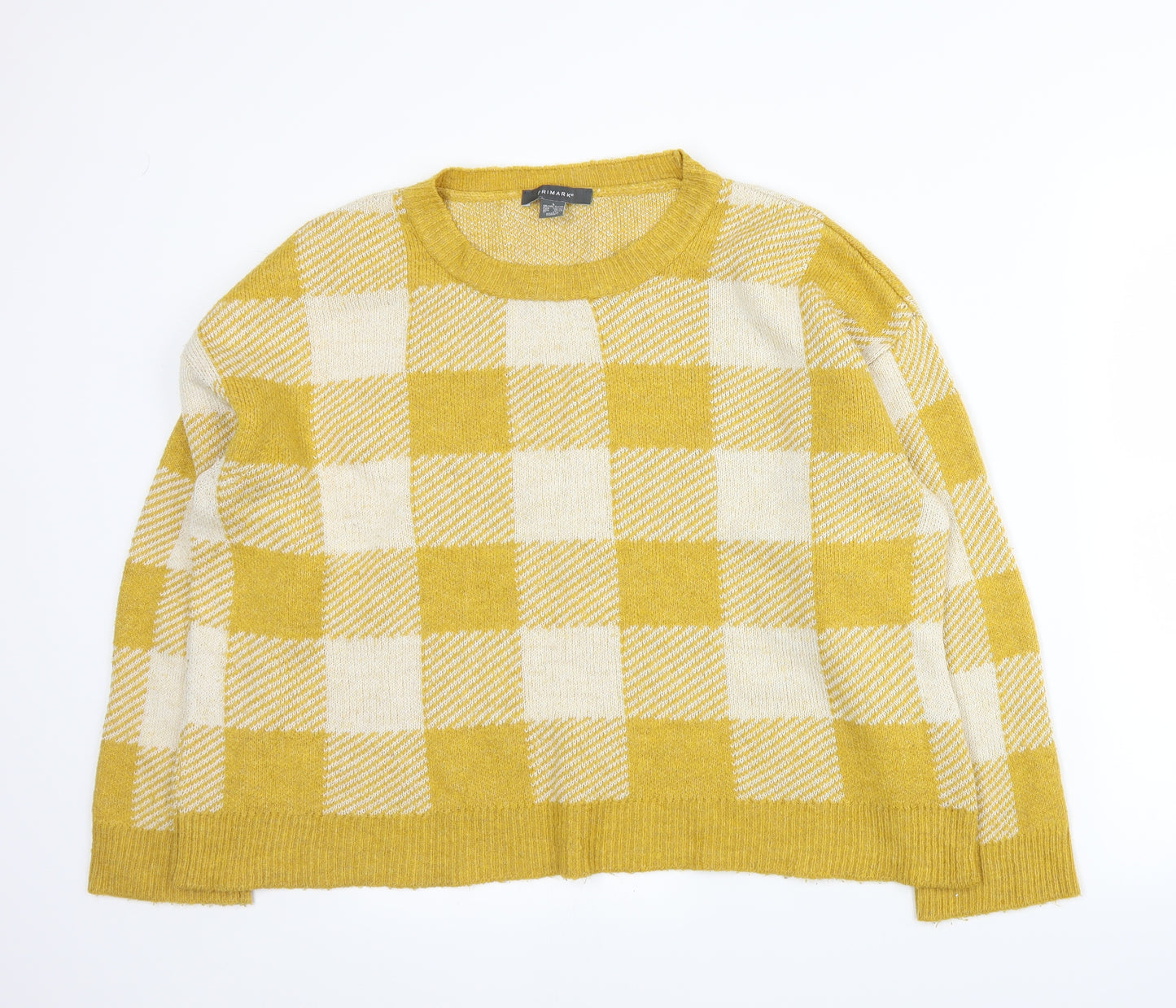 Primark Womens Yellow Plaid Knit Pullover Jumper Size L
