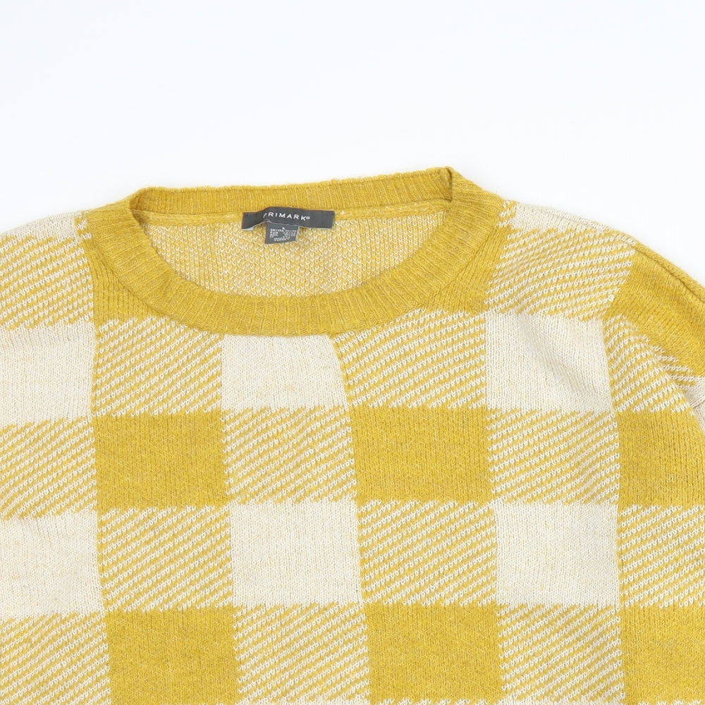 Primark Womens Yellow Plaid Knit Pullover Jumper Size L