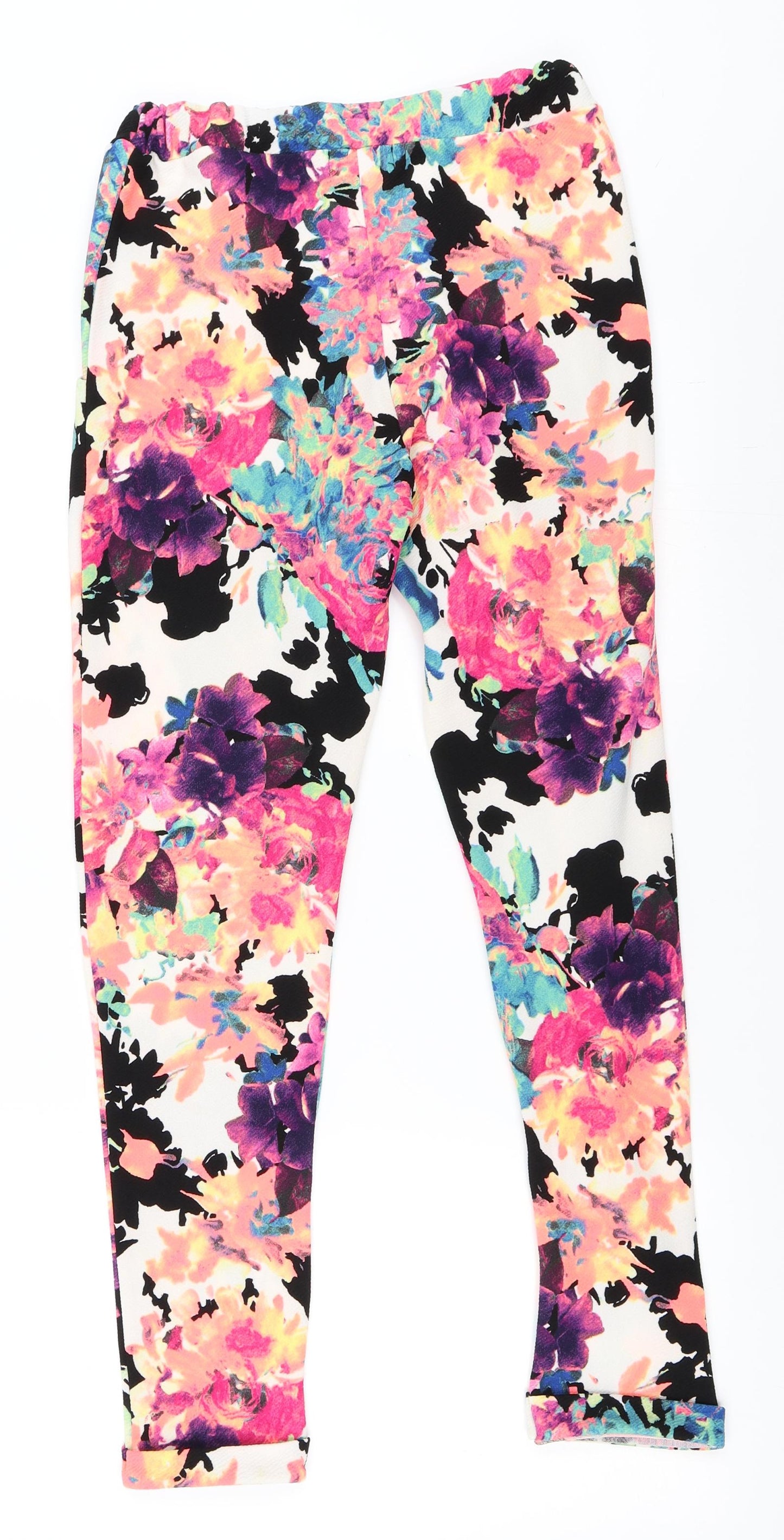 Pink Boutique Womens White Floral  Trousers  Size 10 L28 in