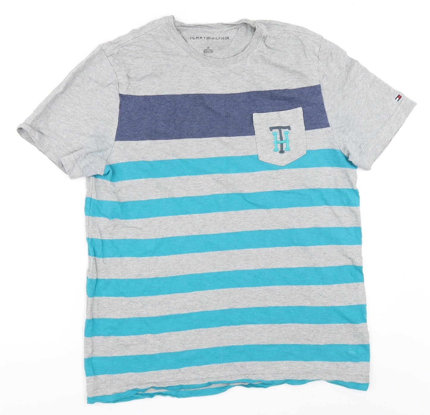 Tommy Hilfiger Mens Grey Striped   T-Shirt Size M