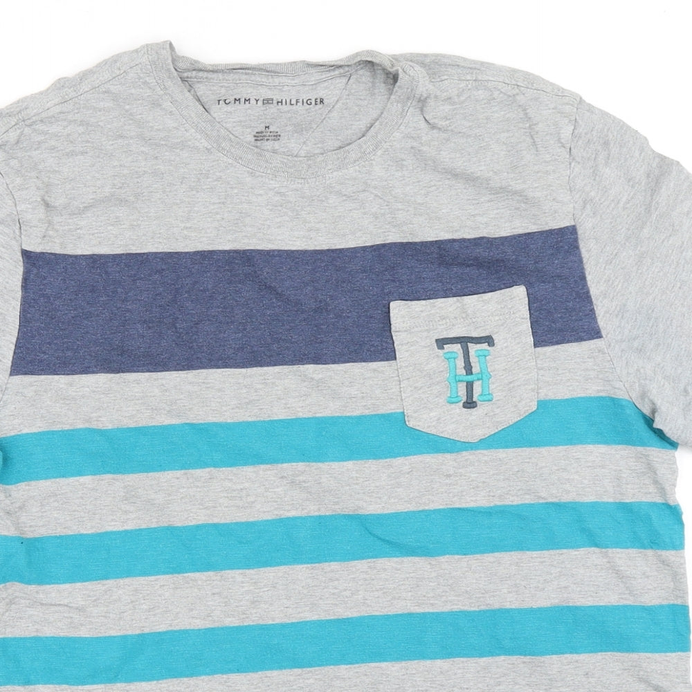 Tommy Hilfiger Mens Grey Striped   T-Shirt Size M