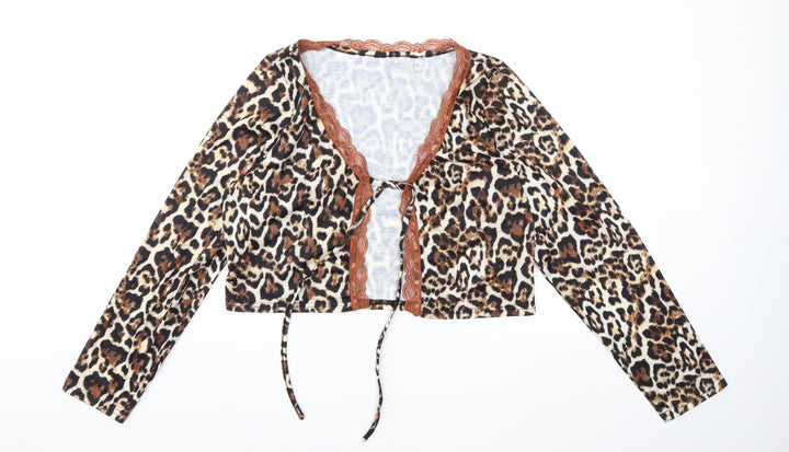 SheIn Womens Brown Animal Print Basic Blouse Size XL