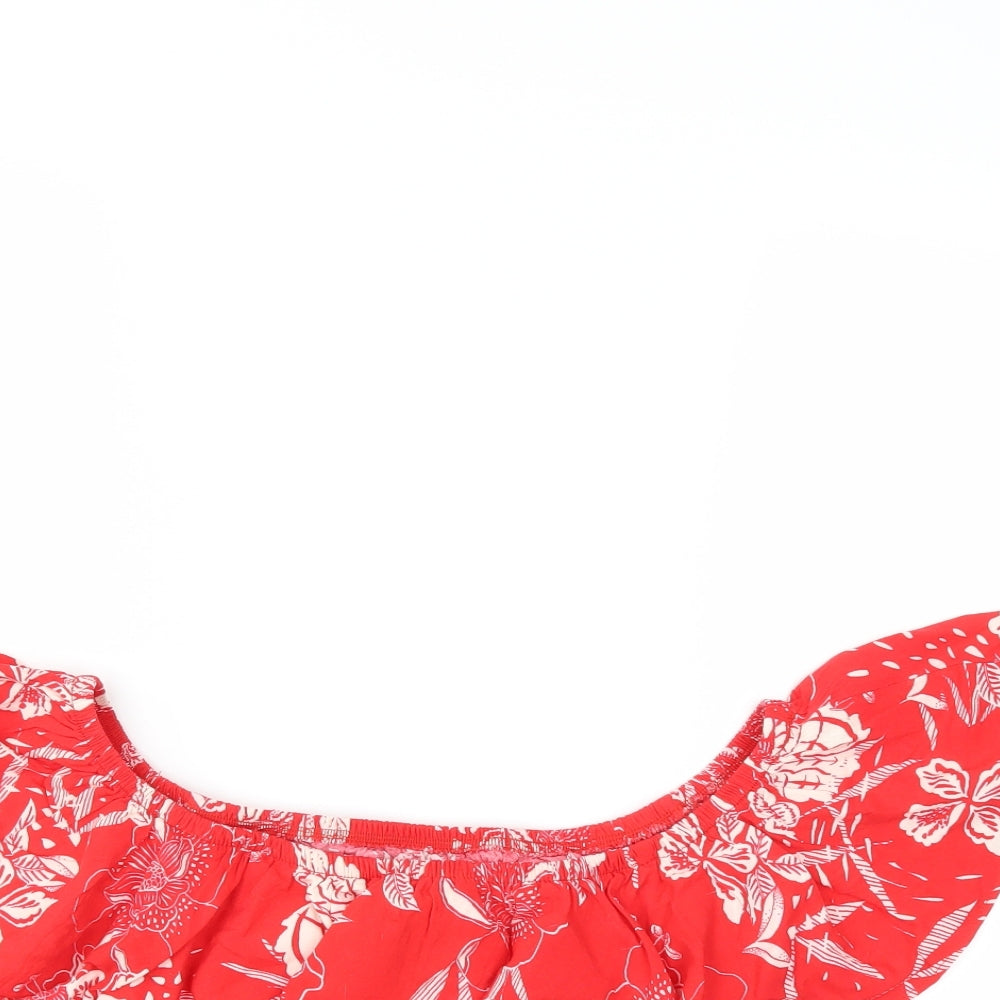 New Look Womens Red Floral  Basic Blouse Size 14