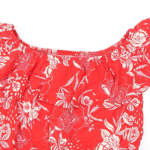 New Look Womens Red Floral  Basic Blouse Size 14