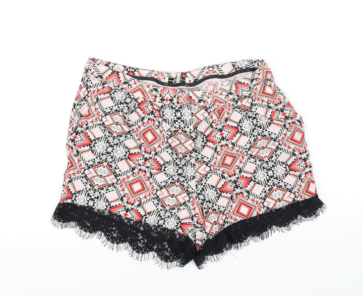 Papaya Womens Black Geometric Cut-Off Shorts Size 10