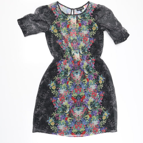 Warehouse Womens Black Floral  Fit & Flare  Size 8