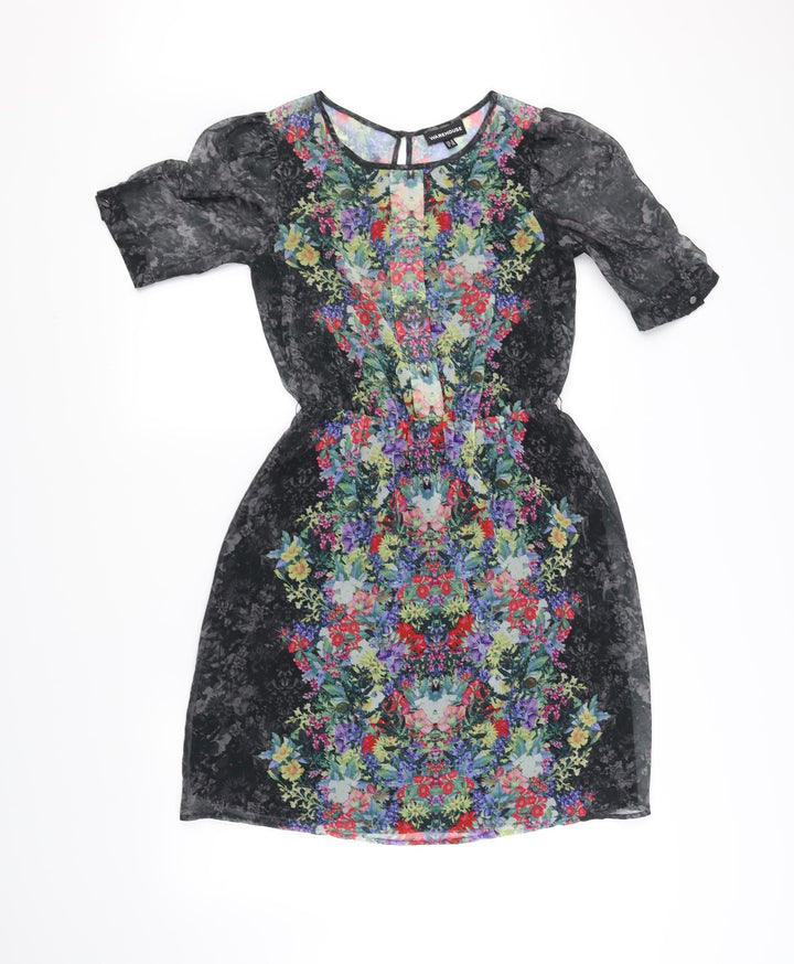 Warehouse Womens Black Floral Fit & Flare Size 8