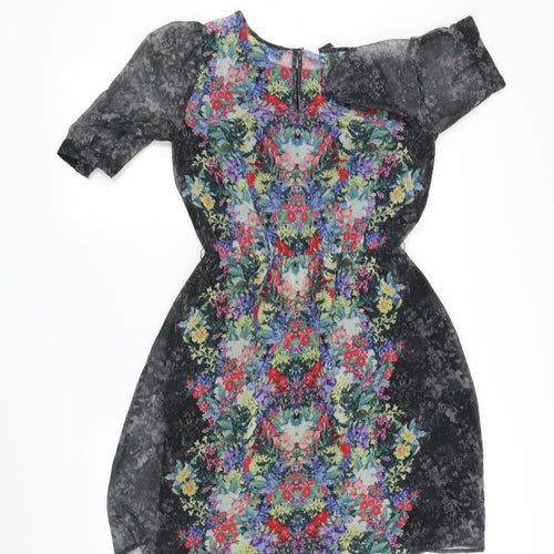 Warehouse Womens Black Floral  Fit & Flare  Size 8