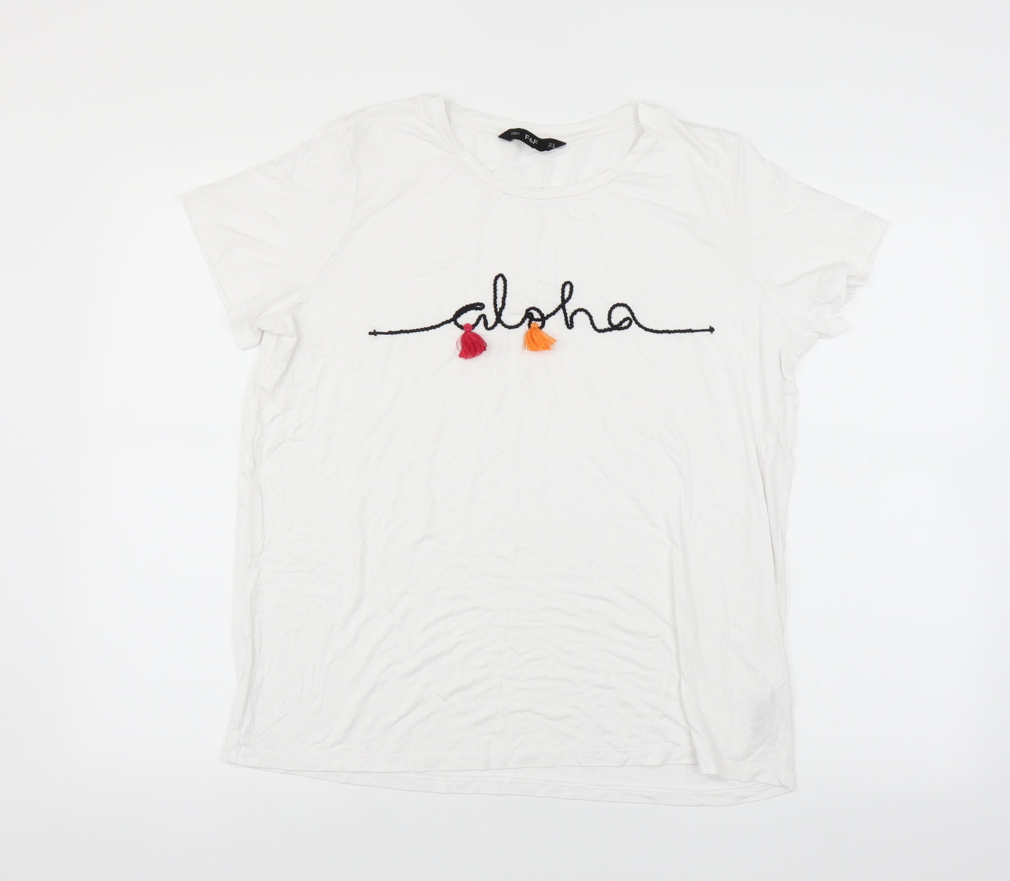 F&F Womens White   Basic T-Shirt Size 16  - aloha