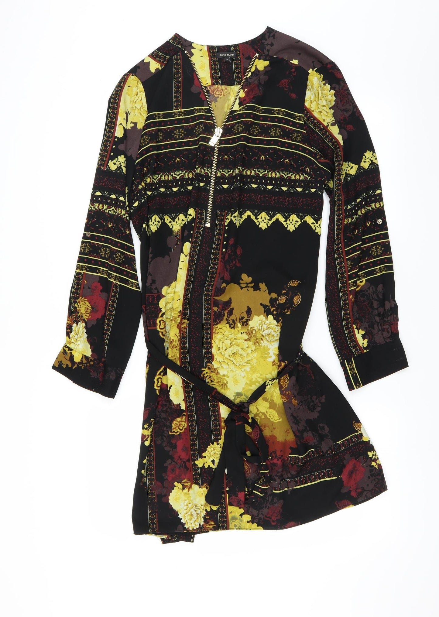 River Island Womens Black Floral  Shirt Dress  Size 16