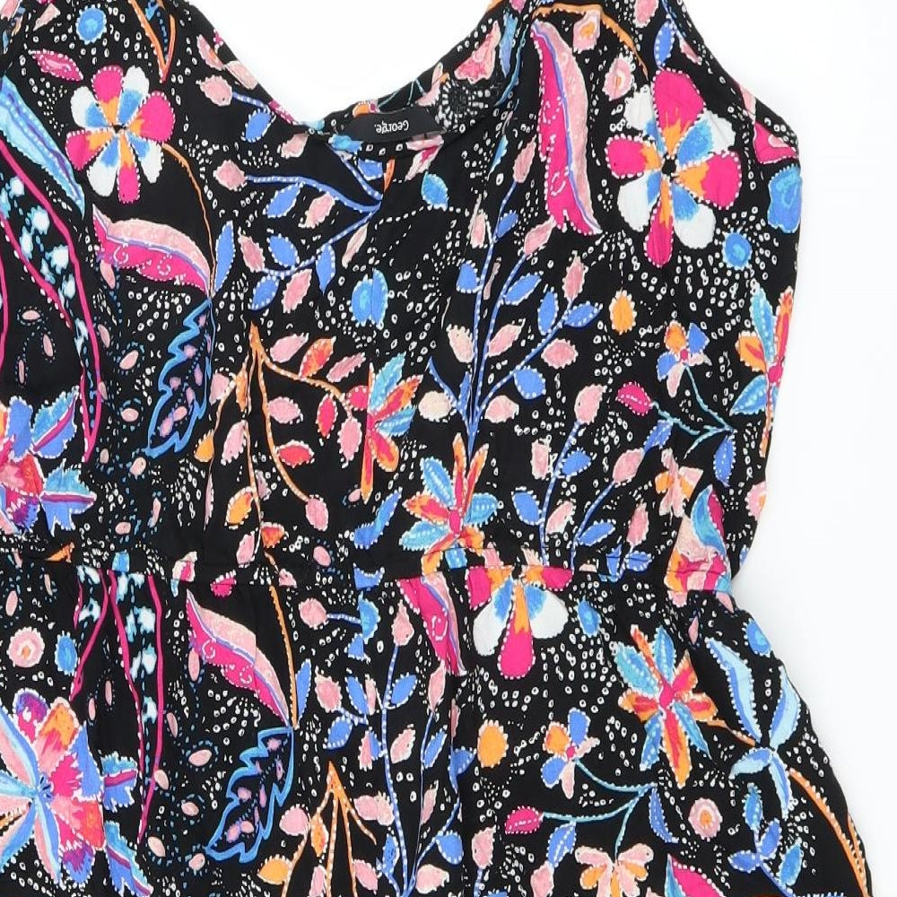 George Womens Black Floral  Playsuit One-Piece Size 16