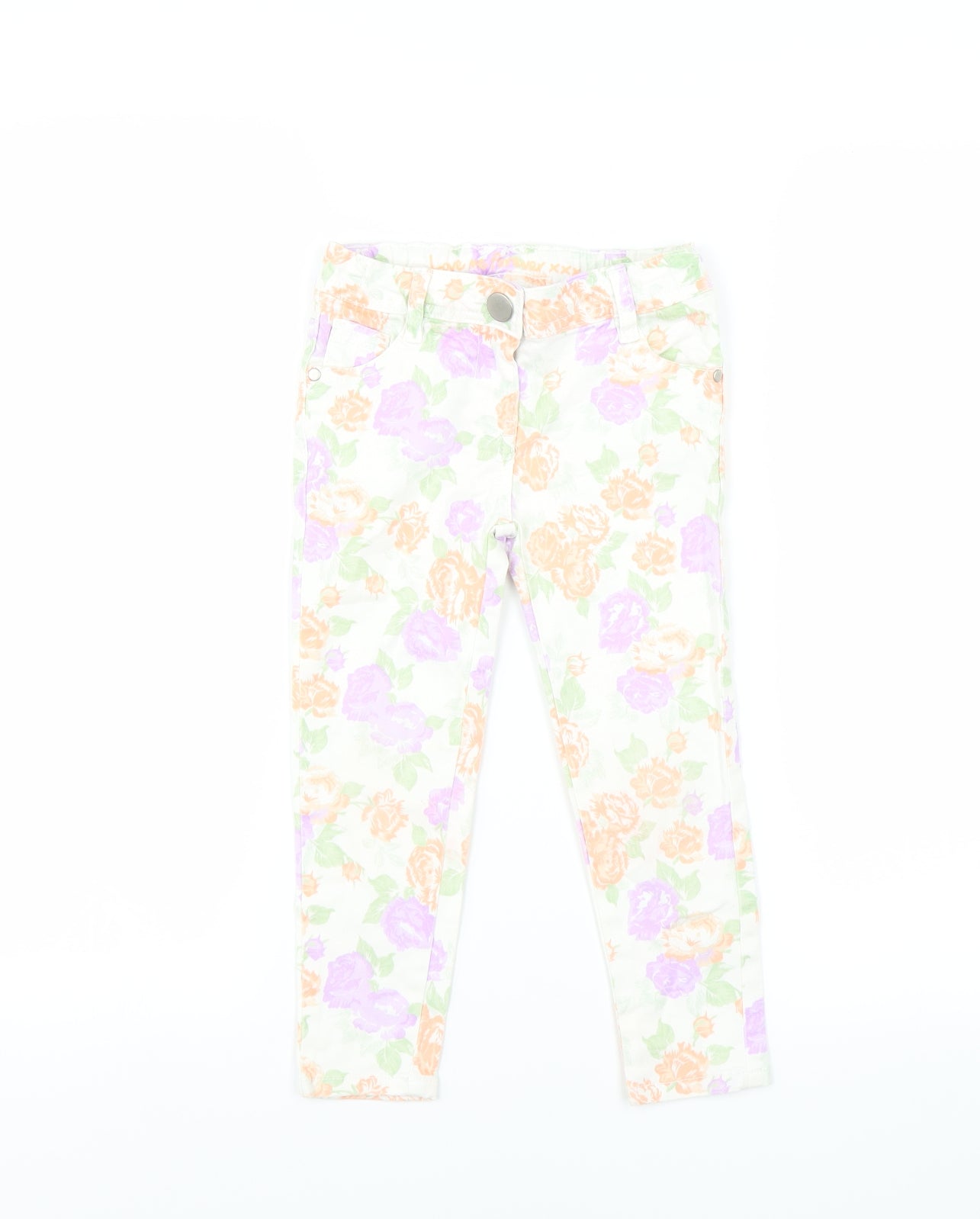 Matalan Girls White Floral  Skinny Jeans Size 4 Years