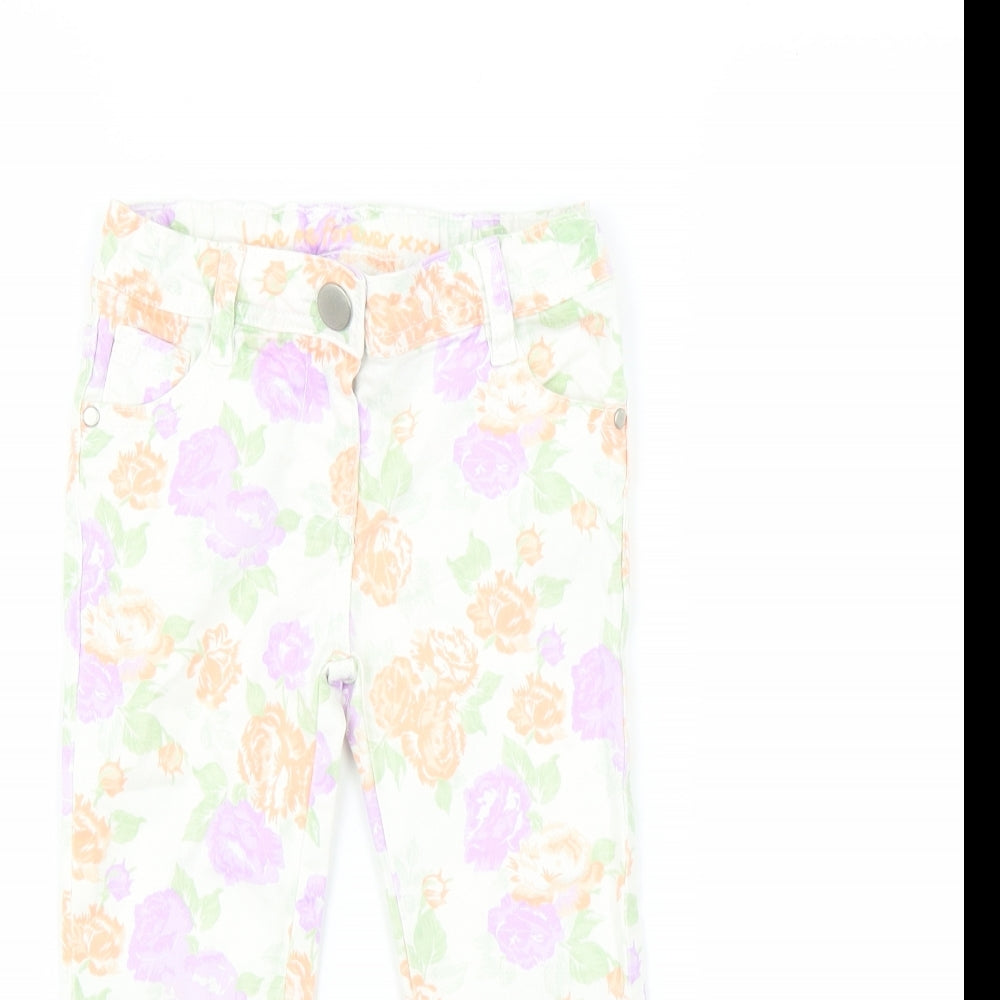 Matalan Girls White Floral  Skinny Jeans Size 4 Years