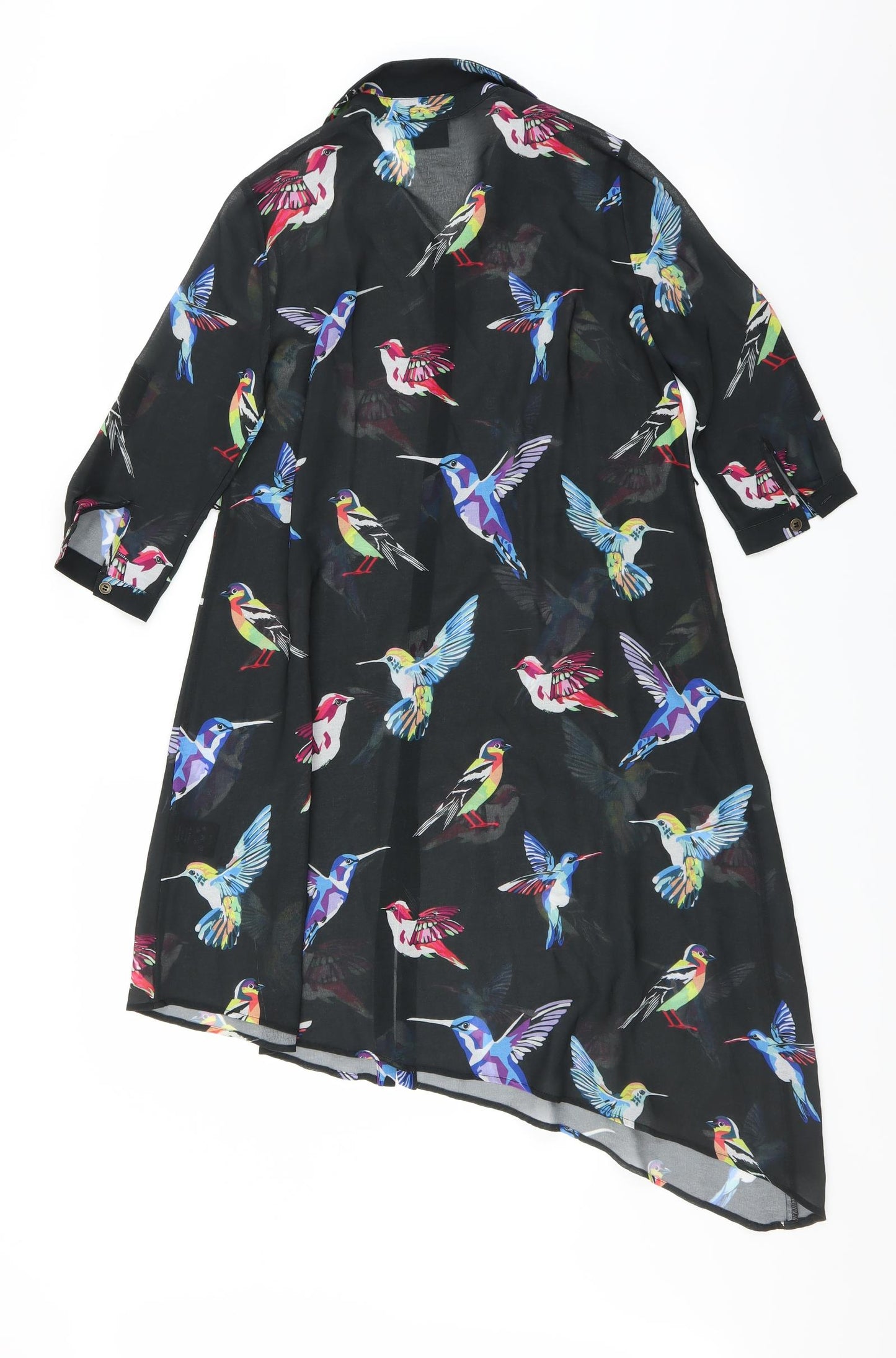 Only Womens Black   Shirt Dress  Size XS  - Asymmetric Hem bird print