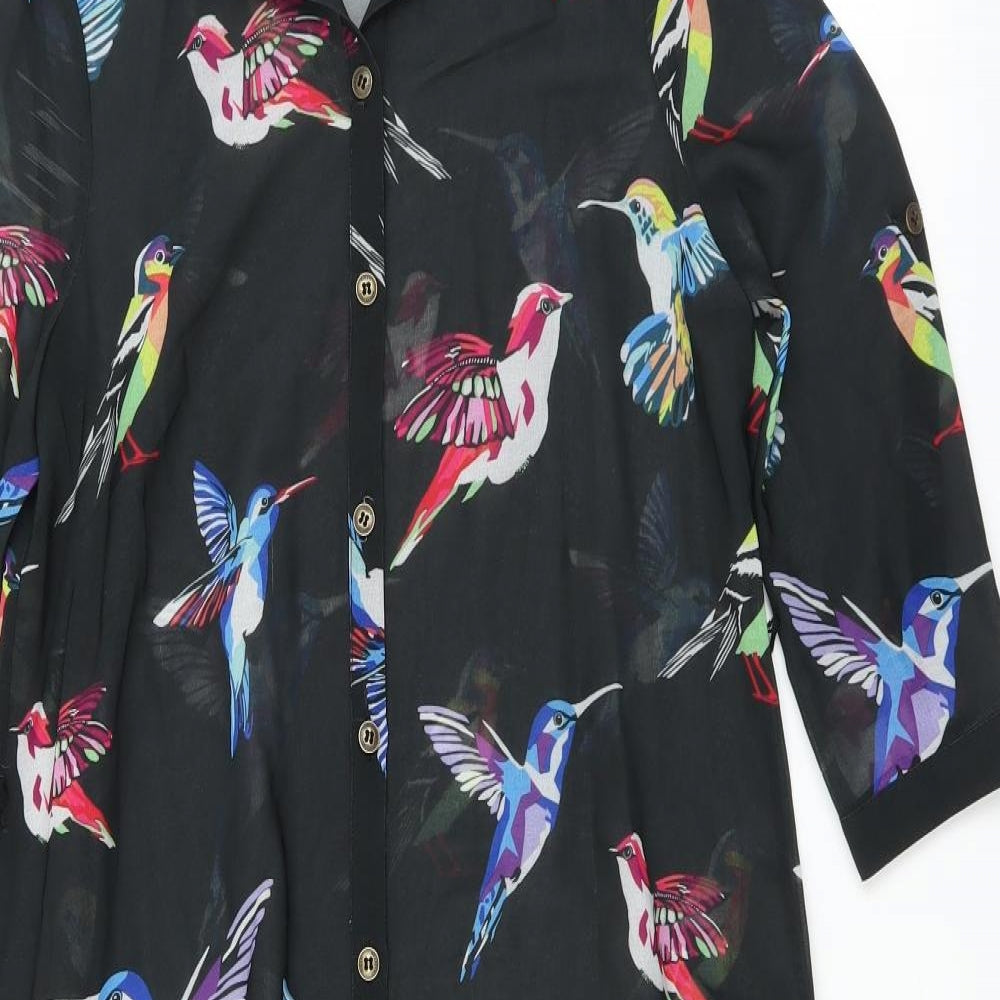 Only Womens Black   Shirt Dress  Size XS  - Asymmetric Hem bird print