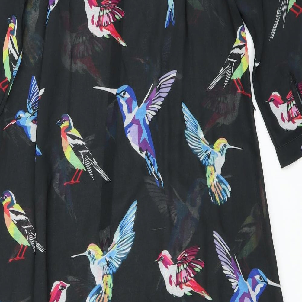 Only Womens Black   Shirt Dress  Size XS  - Asymmetric Hem bird print