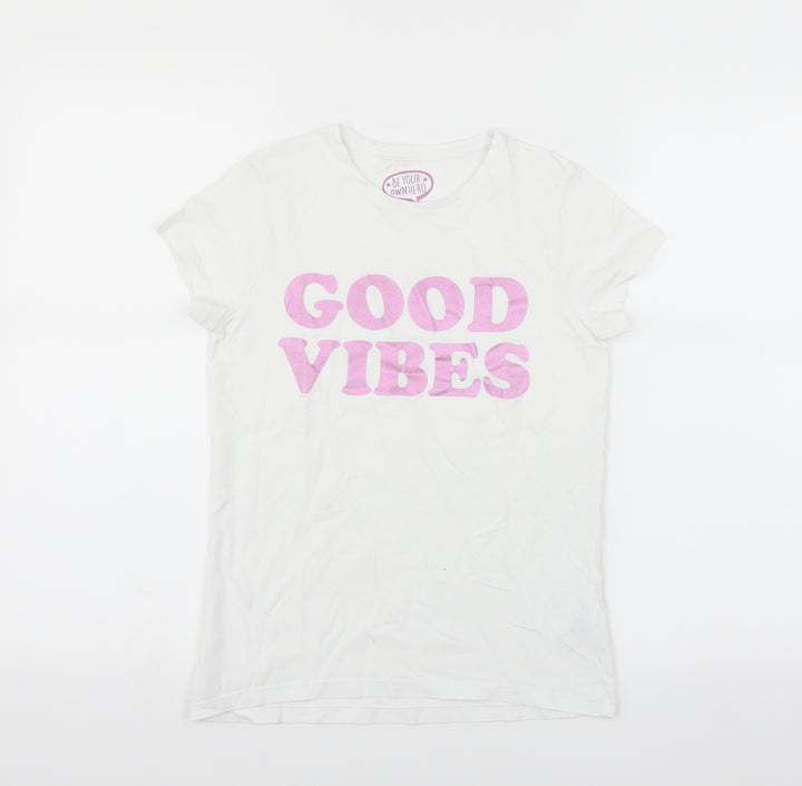 F&F Girls White   Basic T-Shirt Size 10-11 Years  - Good Vibes