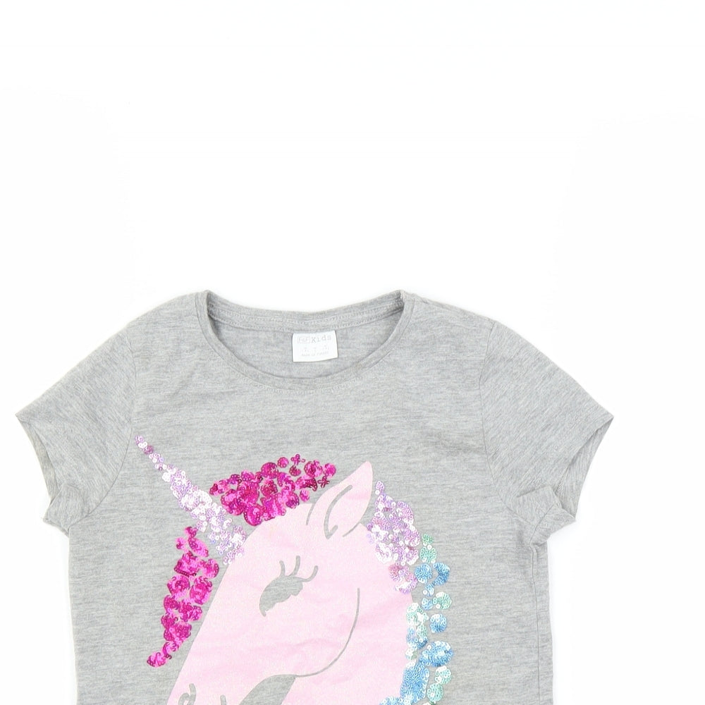 F&F Girls Grey   Basic T-Shirt Size 7-8 Years  - unicorn