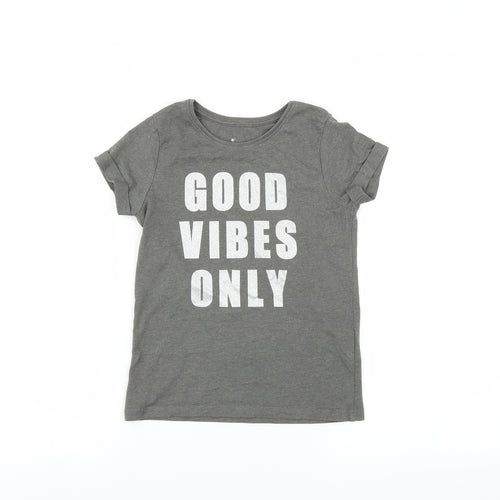 Primark Girls Grey   Basic T-Shirt Size 7-8 Years  - Good Vibes Only