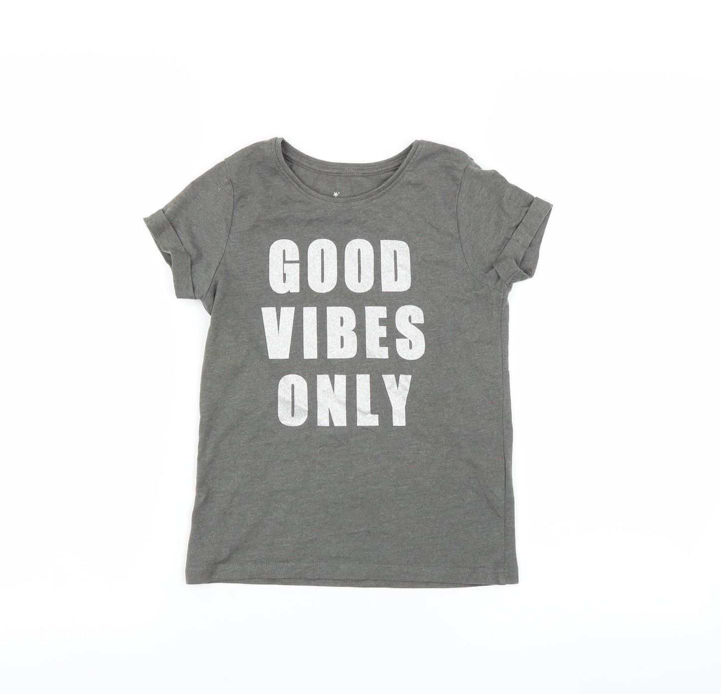 Primark Girls Grey   Basic T-Shirt Size 7-8 Years  - Good Vibes Only