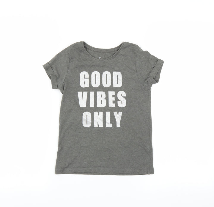 Primark Girls Grey   Basic T-Shirt Size 7-8 Years  - Good Vibes Only