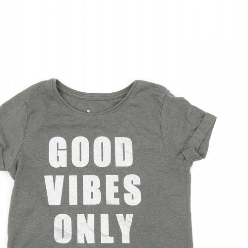 Primark Girls Grey   Basic T-Shirt Size 7-8 Years  - Good Vibes Only