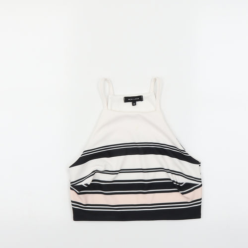 New Look Womens White Striped  Basic Blouse Size 12  - CROPPED