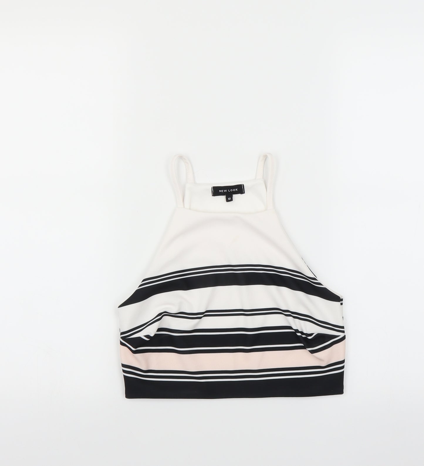 New Look Womens White Striped  Basic Blouse Size 12  - CROPPED
