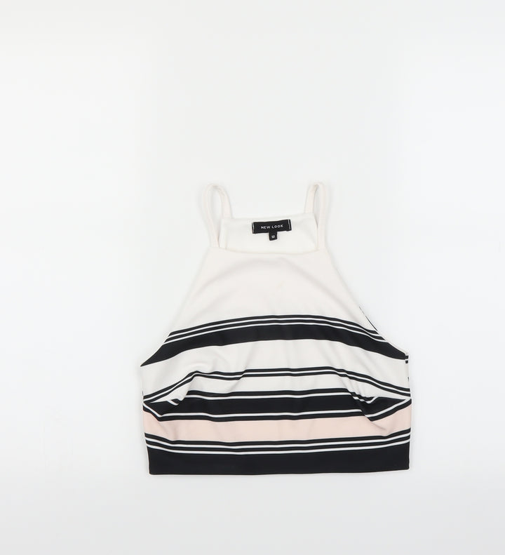 New Look Womens White Striped  Basic Blouse Size 12  - CROPPED