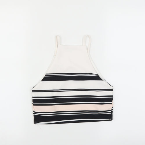 New Look Womens White Striped  Basic Blouse Size 12  - CROPPED
