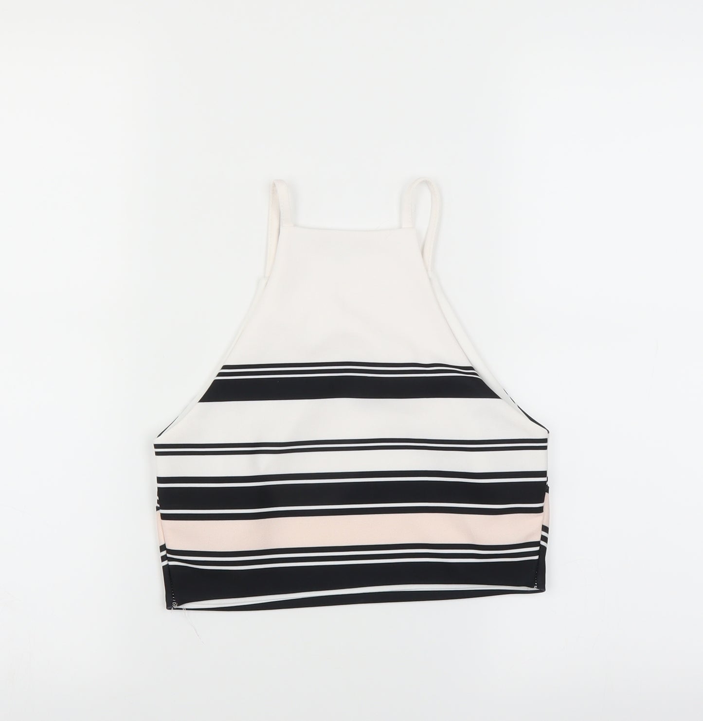 New Look Womens White Striped  Basic Blouse Size 12  - CROPPED