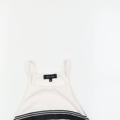 New Look Womens White Striped  Basic Blouse Size 12  - CROPPED