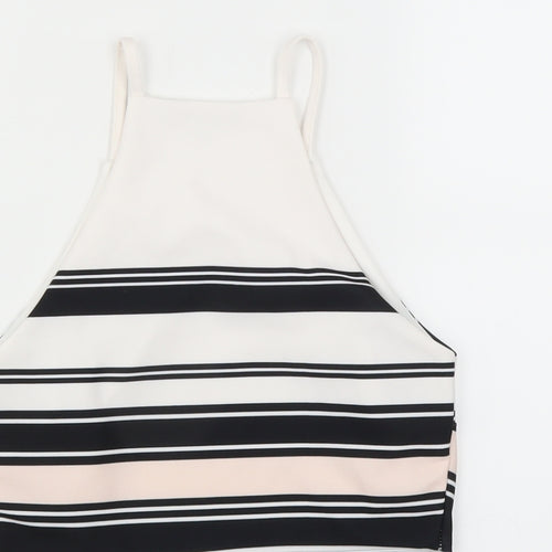 New Look Womens White Striped  Basic Blouse Size 12  - CROPPED