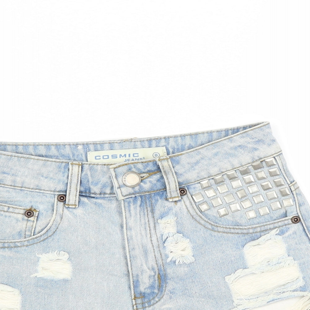 Cosmic Jeans Womens Blue   Hot Pants Shorts Size 8 - DISTRESSED