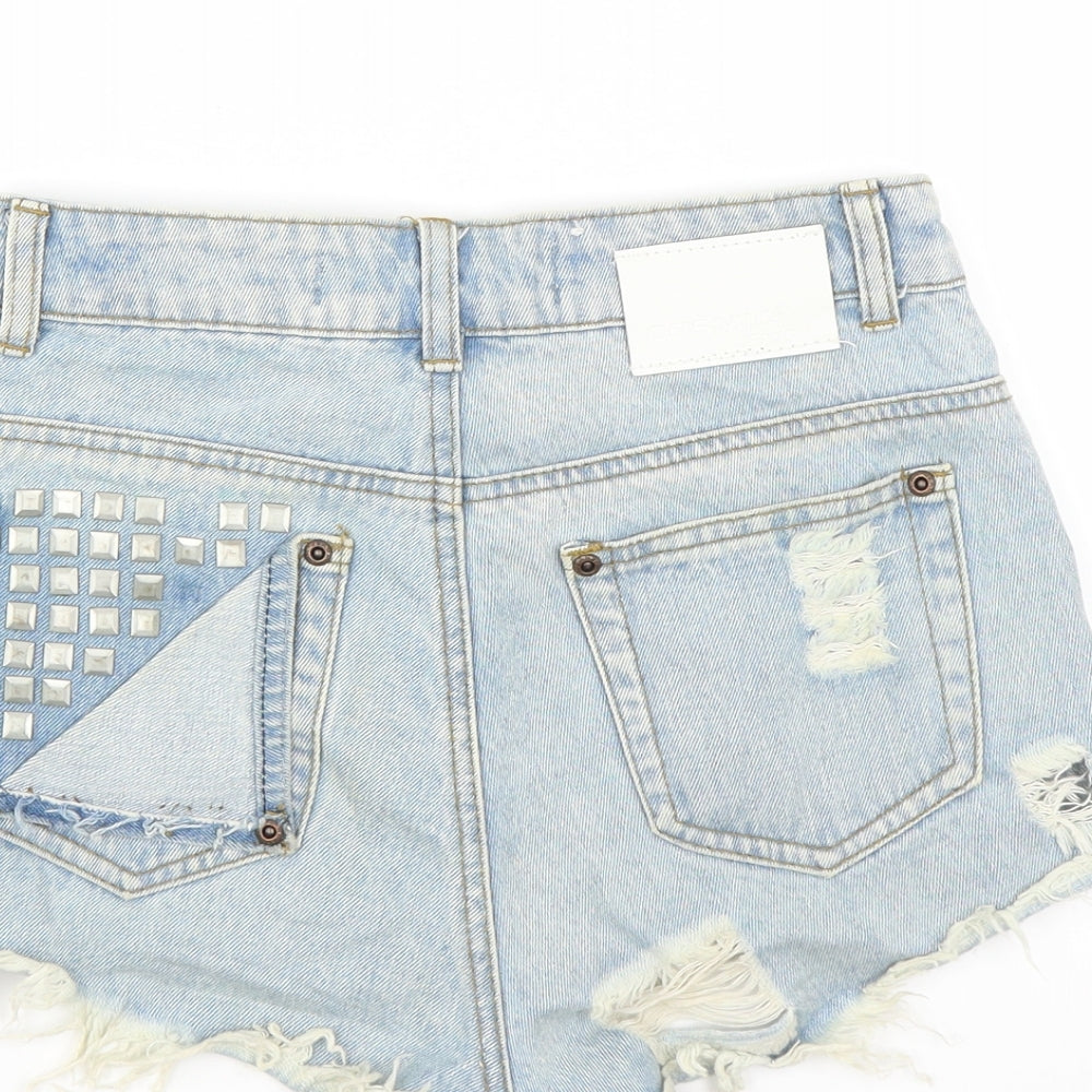 Cosmic Jeans Womens Blue   Hot Pants Shorts Size 8 - DISTRESSED