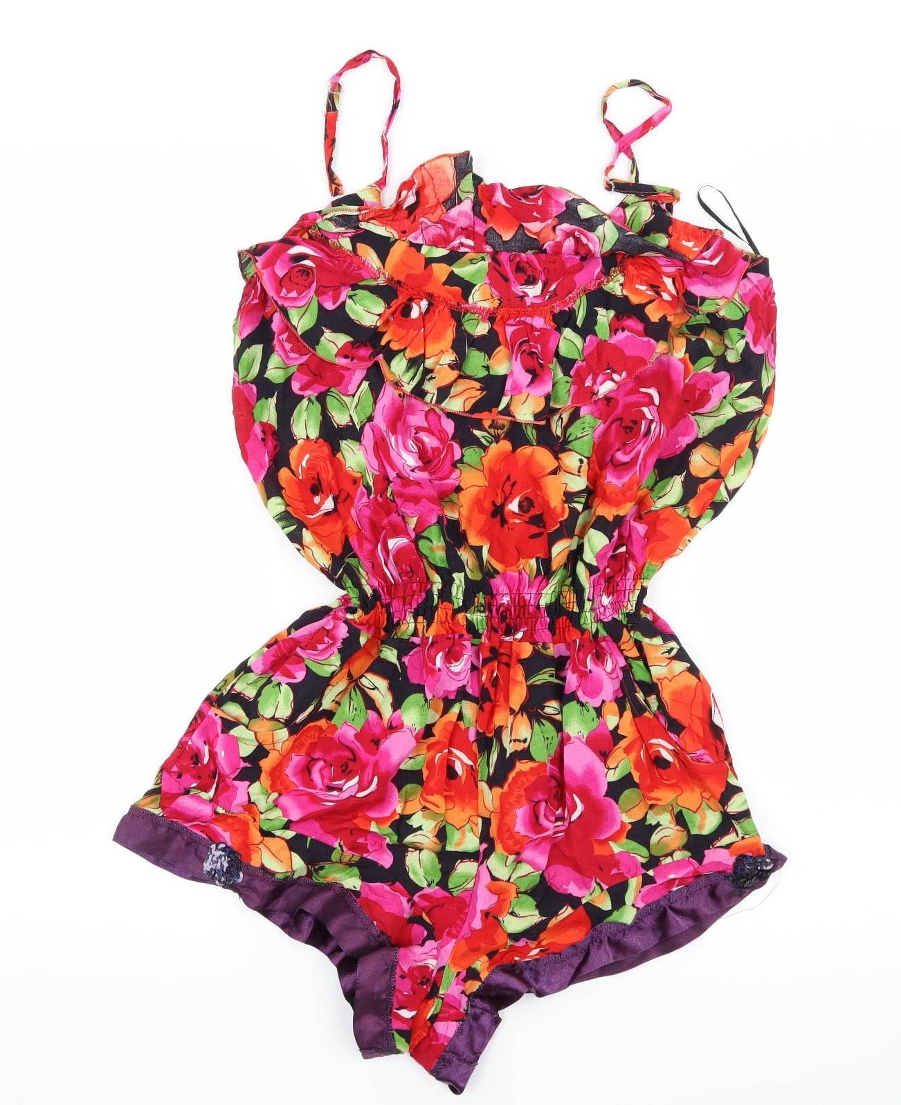 Pink Peach Womens Multicoloured Floral  Playsuit One-Piece Size M