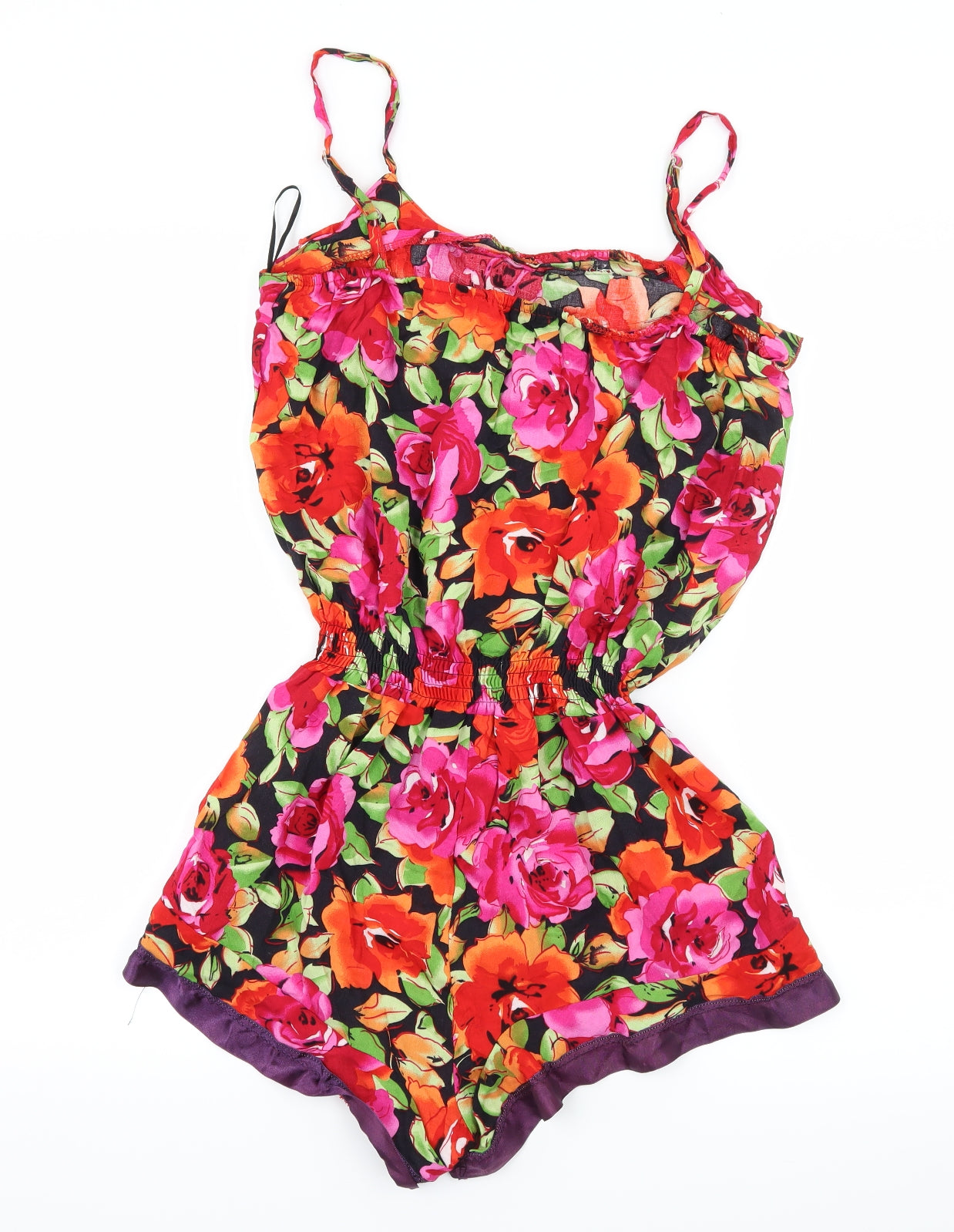 Pink Peach Womens Multicoloured Floral  Playsuit One-Piece Size M