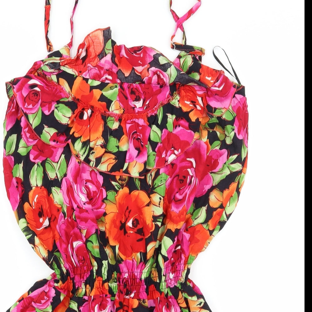 Pink Peach Womens Multicoloured Floral  Playsuit One-Piece Size M