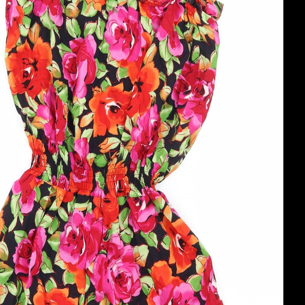 Pink Peach Womens Multicoloured Floral  Playsuit One-Piece Size M