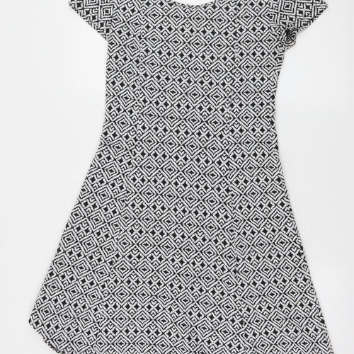 Peacocks Womens Black Geometric Jersey Skater Dress  Size 10