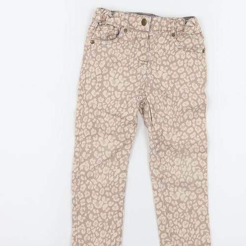 F&F Girls Beige Animal Print Denim Skinny Jeans Size 3-4 Years