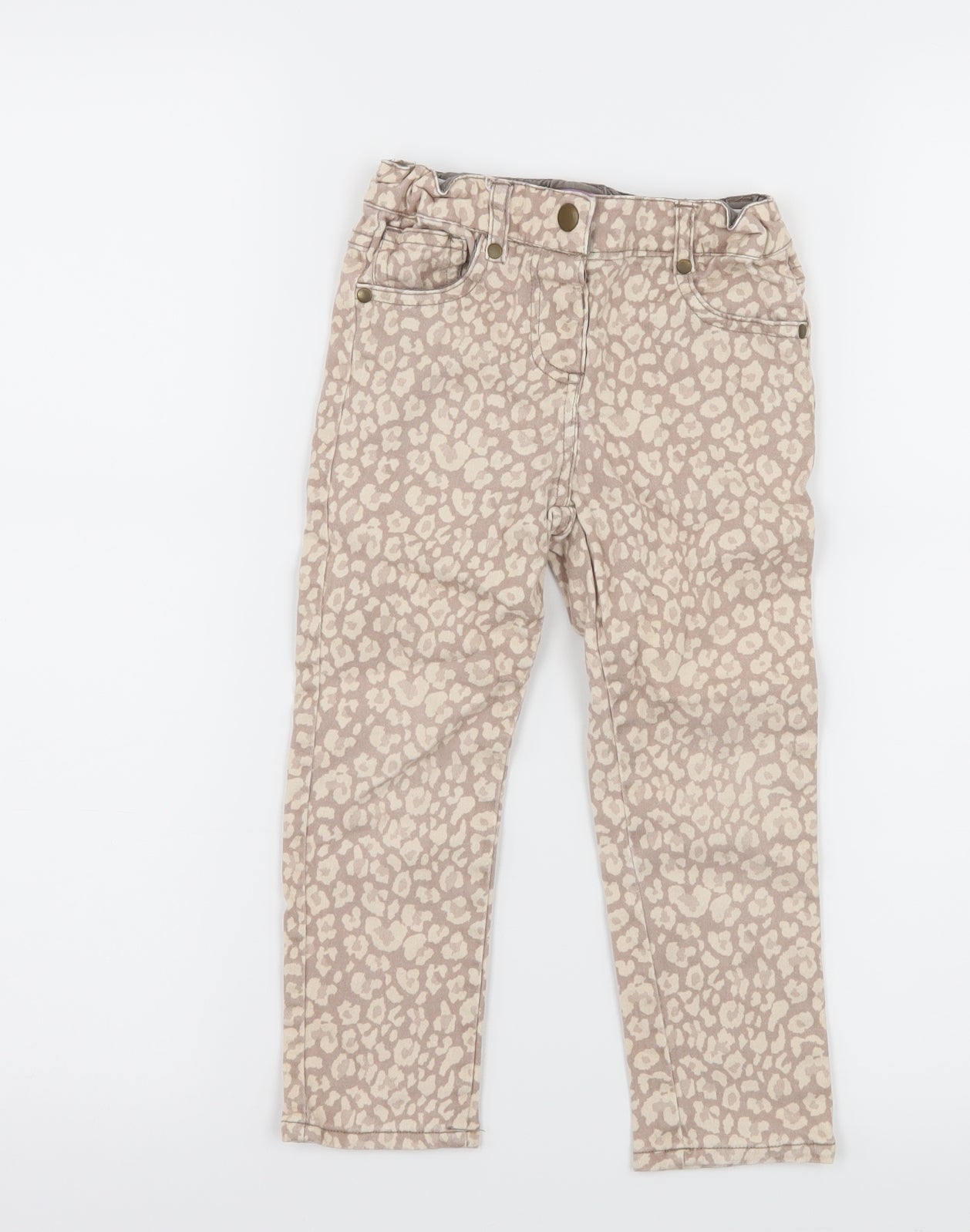 F&F Girls Beige Animal Print Denim Skinny Jeans Size 3-4 Years