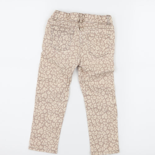 F&F Girls Beige Animal Print Denim Skinny Jeans Size 3-4 Years