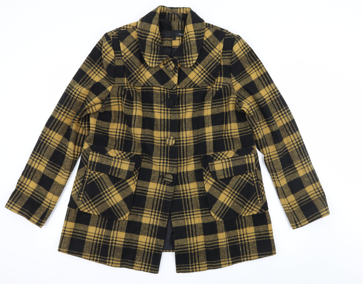 NEXT Womens Black Plaid  Pea Coat Coat Size 14
