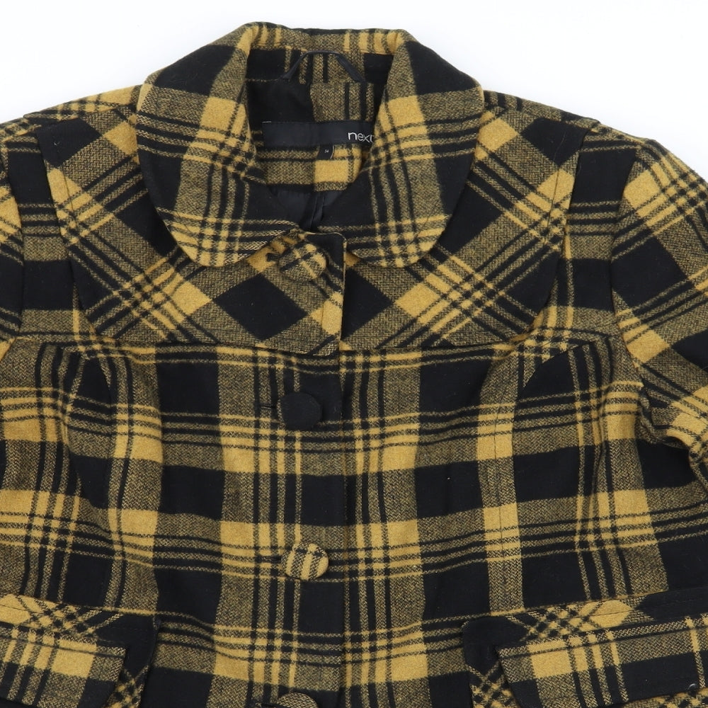 NEXT Womens Black Plaid  Pea Coat Coat Size 14