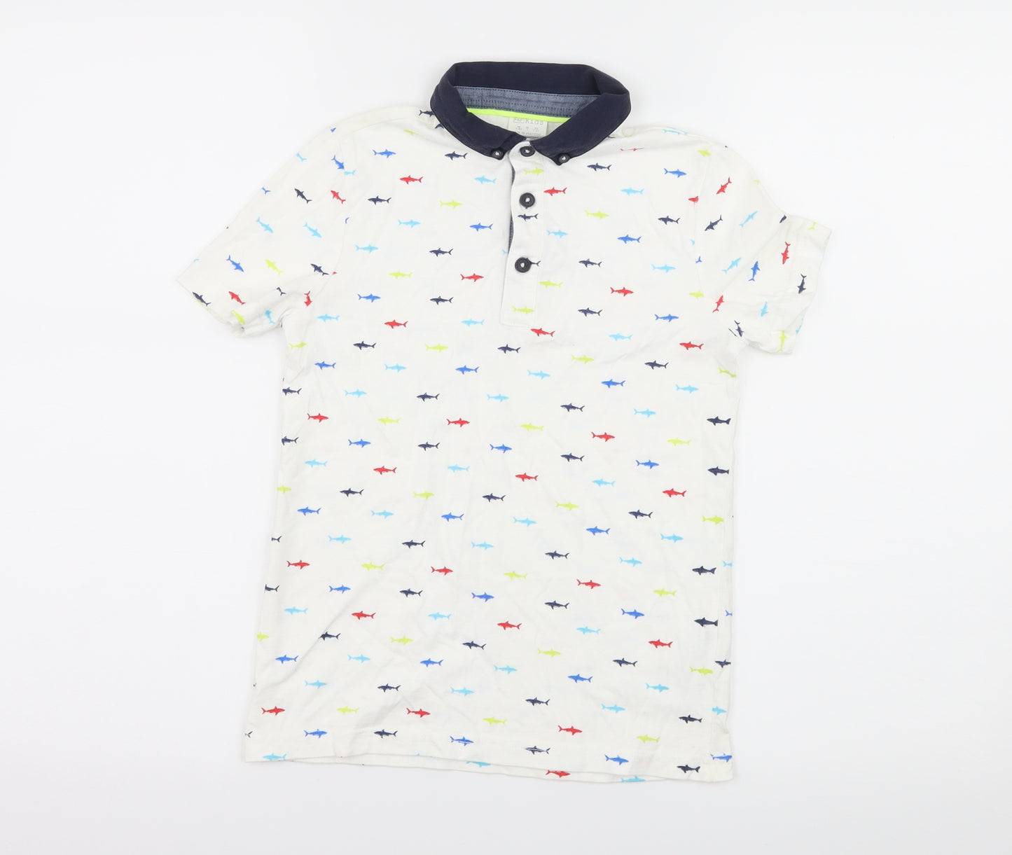 F&F Boys White  Jersey Basic T-Shirt Size 7-8 Years  - Shark pattern