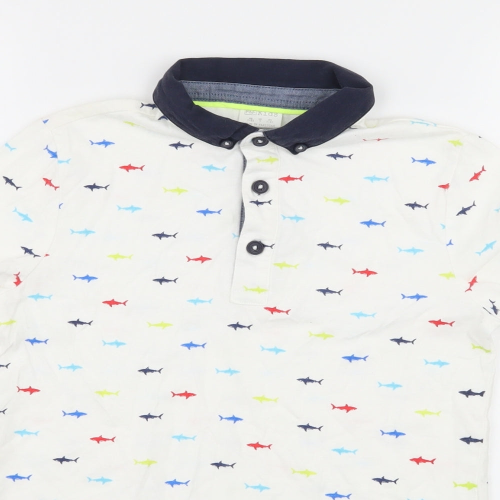 F&F Boys White  Jersey Basic T-Shirt Size 7-8 Years  - Shark pattern