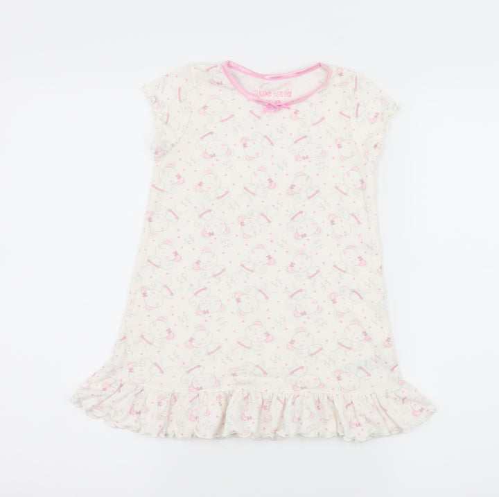 Matalan Girls White Geometric Jersey Top Dress Size 3-4 Years - Mouse Print