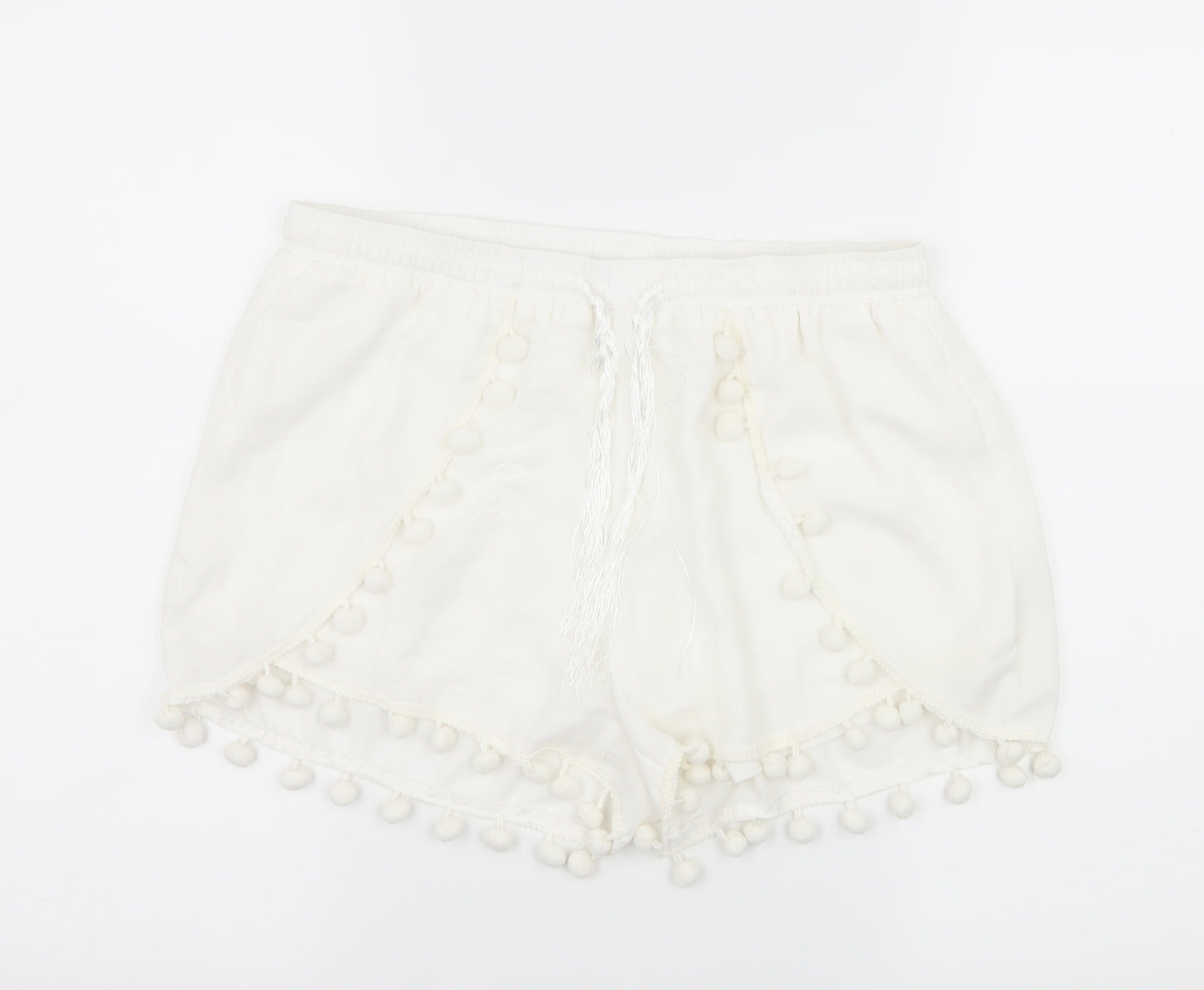 Vera & Lucy Womens White   Hot Pants Shorts Size L - Tassel Hem